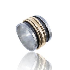 Silver spinner ring, 925 sterling silver, meditation ring, spinning ring, boho ring, Worry ring, statement ring, wide ring, elegant image 1
