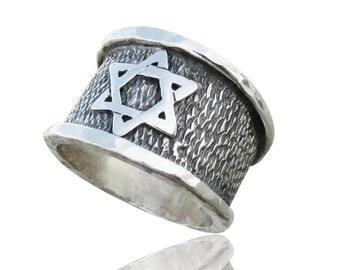 Bague étoile de David, bague israélienne Judaica, bijoux juifs, bague juive, étoile juive, Magen David, argent sterling 925, bague large pour homme