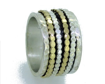 Spinner Silver and Gold Ring, Boho Jewelry For Women, 925 Sterling Silver Ring, Meditation Rings, Gold And Silver Jewelry, Love Gift