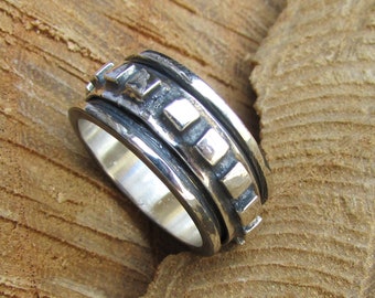 Silver Spinner Ring for Men, Thumb Ring, Meditation Ring, Silver Wide band, Narrow Spinner Ring, Spin Rings Men, Anxiety Ring, Squares Ring