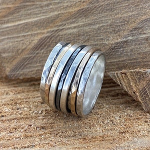 Spinner Ring, 925 Sterling Silver, Meditation Ring, Wide Band Two Tone Ring, Wedding Ring Band,Spinner Wedding Ring, Mixed Metals,Oxide ring