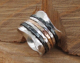 Unique Ring Spinner Rings For Women, Oxidized Jewelry, Sterling Silver Band, Statement Ring, Wide Band Ring, Meditation Ring, Hammered Ring