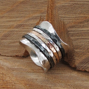 Unique Ring Spinner Rings For Women, Oxidized Jewelry, Sterling Silver Band, Statement Ring, Wide Band Ring, Meditation Ring, Hammered Ring image 1
