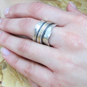 Unique Ring Spinner Rings For Women, Oxidized Jewelry, Sterling Silver Band, Statement Ring, Wide Band Ring, Meditation Ring, Hammered Ring image 3