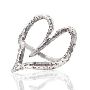 Heart Shaped Rings, Sterling Silver Hammered Ring, Oxidized Silver, Big Rings For Women, Romantic Jewelry, Open Heart Ring, Love Gift