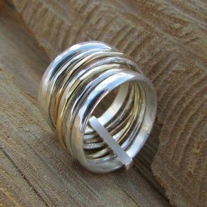 14K Gold and Silver Stacking Rings, Spinner Ring for Women, Chunky Ring, Boho Ring, Two Tone Ring, Wide Band Ring, Everyday Ring, Worry Ring