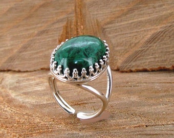 Bague en argent Eilat Stone, Open Finger Ring, Gemstone Statement Ring, Green Eilat Stone Jewelry, Boho Ring, Chunky Ring, Wide Adjustable Ring