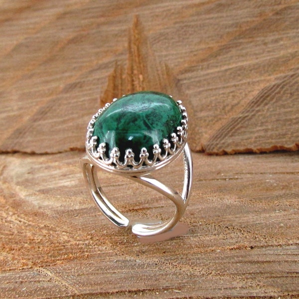 Bague en argent Eilat Stone, Open Finger Ring, Gemstone Statement Ring, Green Eilat Stone Jewelry, Boho Ring, Chunky Ring, Wide Adjustable Ring