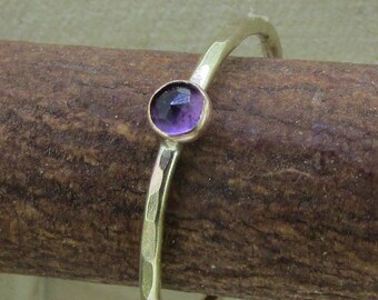 Unique Stacking Rings, Gold Filled Amethyst Rings, February Birthstone Rings, Minimalist Jewelry,  Gift for Her, Hammered Thin Band Ring