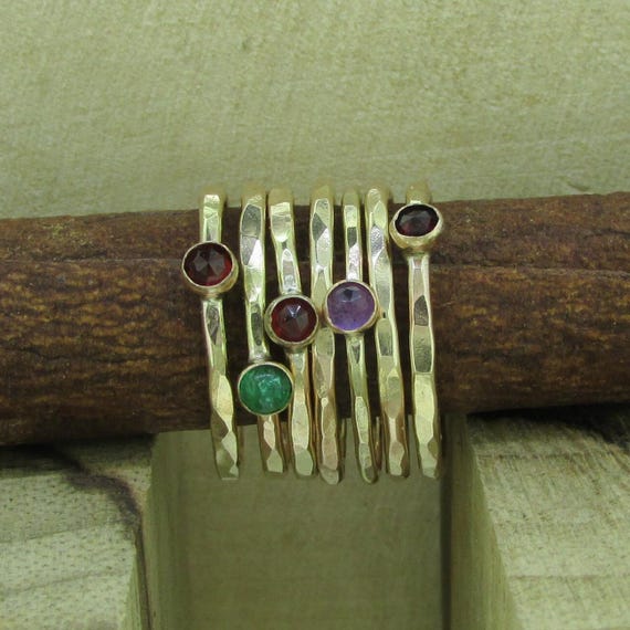 Unique Stacking Rings, Gold Filled Amethyst Rings, February Birthstone Rings, Minimalist Jewelry, Gift for Her, Hammered Thin Band Ring