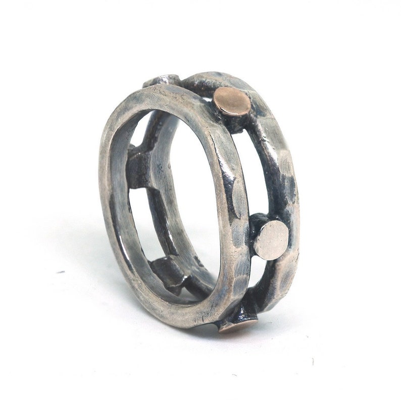 Unique Chunky Silver Rings, Gold and Silver Ring, Silversmith Jewelry ...