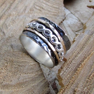 Spinner Ring, 925 Sterling Silber, Meditation Ring, gehämmert Ring, Fidget Ring, Sorgen Ring, Spinning, Breite Silber Ring, Geschenk für Frau
