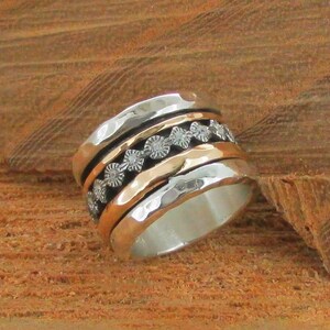 Spinning Diamond Ring, 14k Solid, Gold and silver