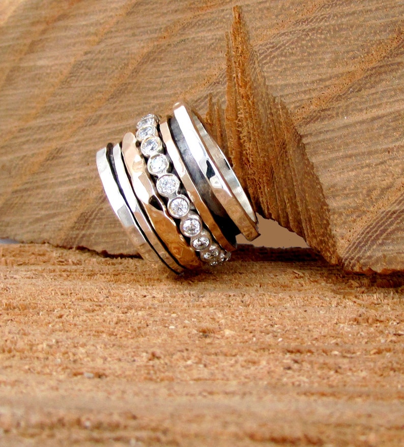 Boho Spinner Ring Wide Wedding Band Zircon Spinner Ring Etsy