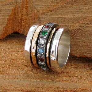 Multi-stone Spinner Ring Sterling Silver 9K Gold Meditation - Etsy