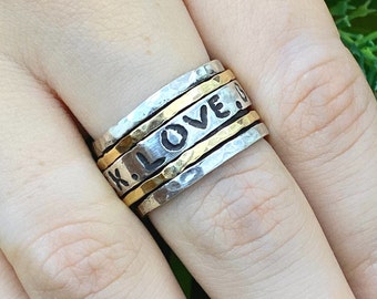 Love Gift,Spinner Ring, Sterling Silver Ring, Personalized Jewelry,  Boho, Personalized Words Jewelry, Couples Gifts