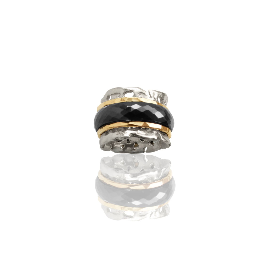 Beautiful Spinner Ring, Black Ceramic Ring, 925 Sterling Silver ...