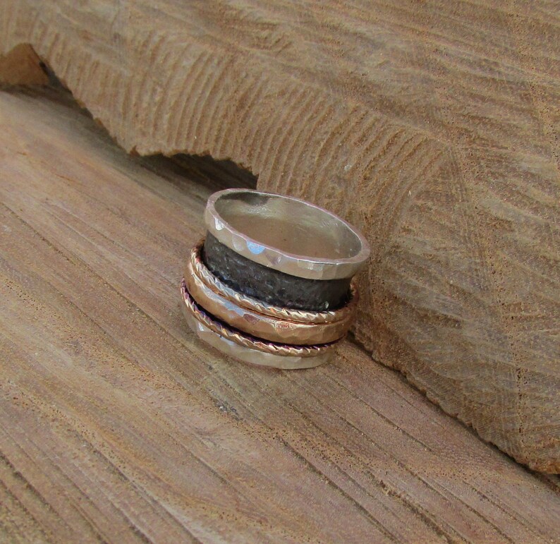 Silver spinner ring, 925 sterling silver, meditation ring, spinning ring, boho ring, Worry ring, statement ring, wide ring, elegant image 4