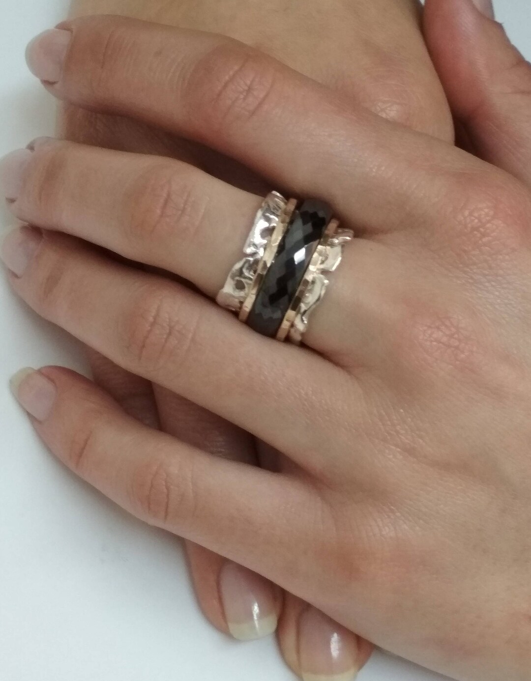 Beautiful Spinner Ring, Black Ceramic Ring, 925 Sterling Silver ...