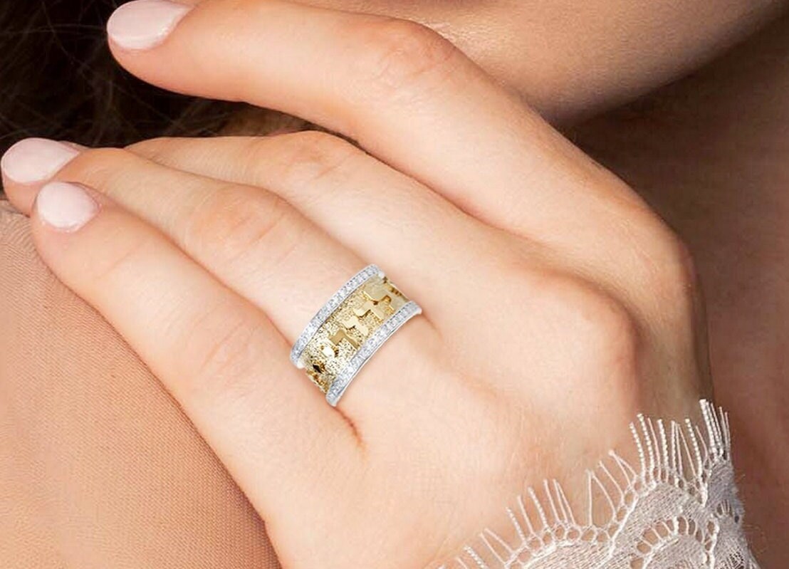 925 Sterling Silver & 9K Gold Ani Ledodi Spinning Ring with Opal Stone,  Jewish Jewelry