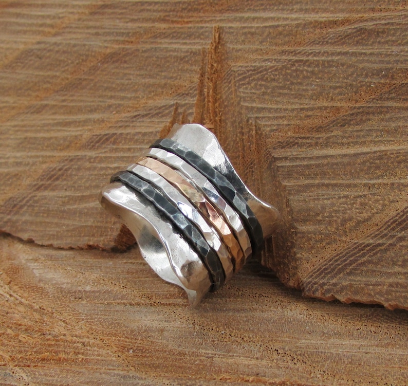 Unique Ring Spinner Rings For Women, Oxidized Jewelry, Sterling Silver Band, Statement Ring, Wide Band Ring, Meditation Ring, Hammered Ring image 1