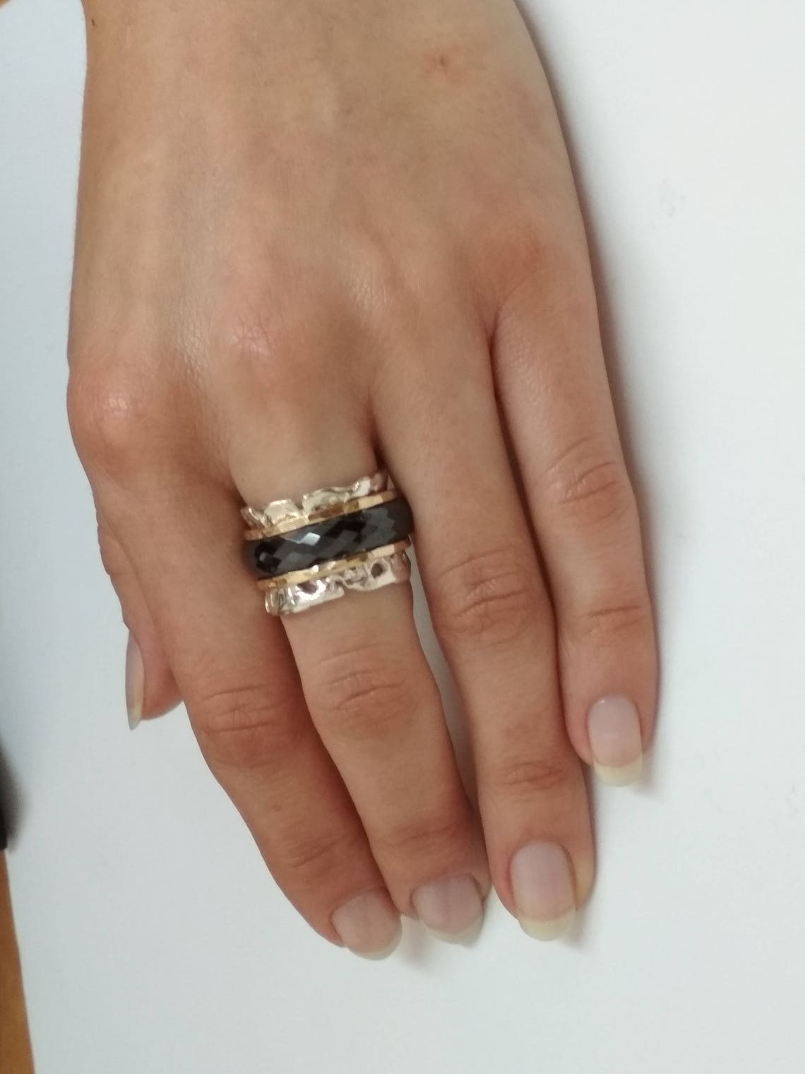 Beautiful Spinner Ring Black Ceramic Ring 925 Sterling | Etsy