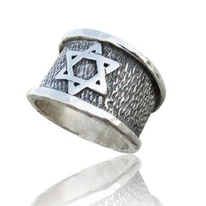 Star of David Ring, Judaica Israeli Ring, Jewish Jewelry, Jewish Star, 925 Sterling silver, Wide Band Ring For Men Handmade in Israel