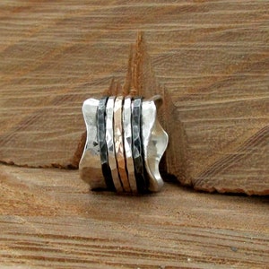 Unique Ring Spinner Rings For Women, Oxidized Jewelry, Sterling Silver Band, Statement Ring, Wide Band Ring, Meditation Ring, Hammered Ring image 6