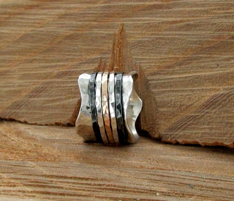 Unique Ring Spinner Rings For Women, Oxidized Jewelry, Sterling Silver Band, Statement Ring, Wide Band Ring, Meditation Ring, Hammered Ring image 6