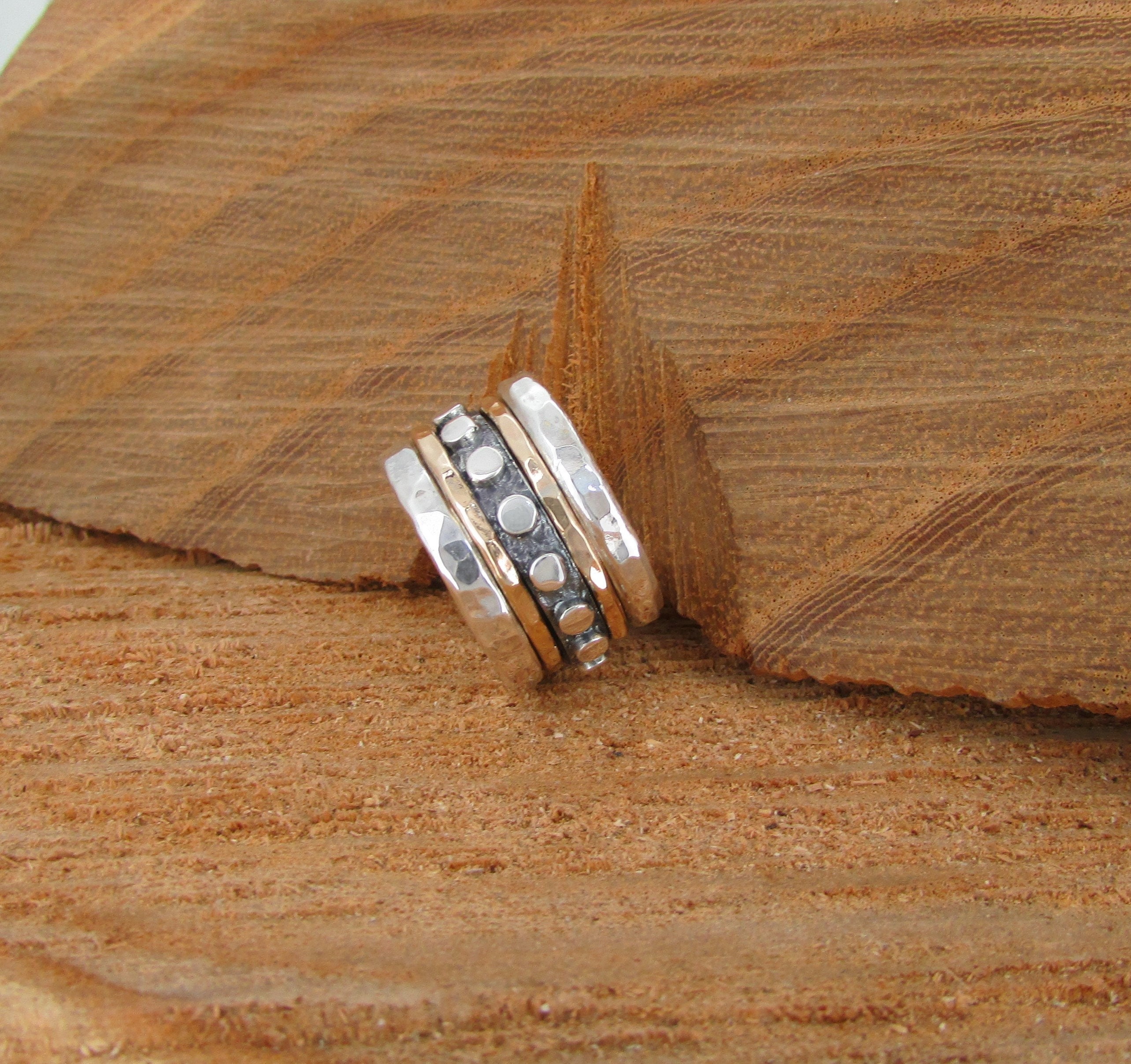 Dots Spinner Ring 9K Gold And Silver Ring Weddings Band Etsy