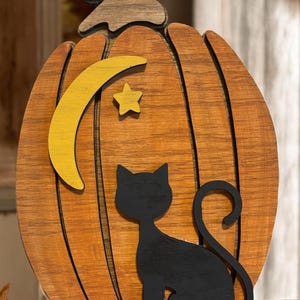 Pumpkin and Black Cat Shelf Sitter | Halloween Decor | Harvest Decor | Fall Decor