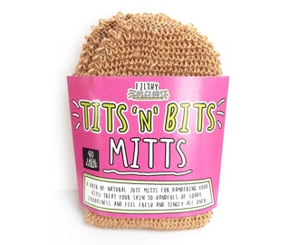 Tits 'n' Bits Mitts | Pair of Natural Jute Mitts | Funny Gift | Funny Soap | Stocking Filler | Gift for Her / Him / Them