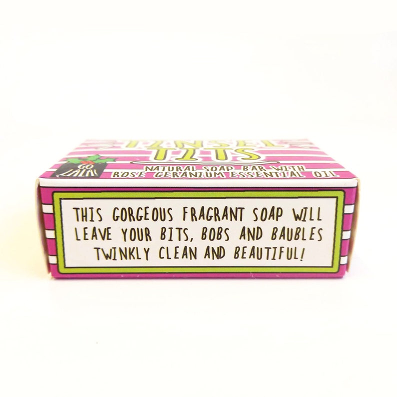 Tinsel Tits Christmas Soap Award-Winning Funny Gift Novelty Soap Vegan Gift For Her Rose Geranium image 2