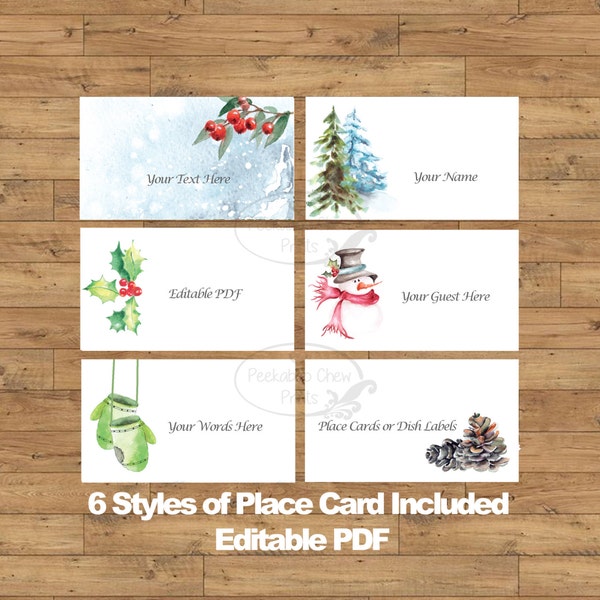 Printable Christmas Dinner Place Cards Digital Instant Editable PDF Xmas Placecards Christmas Party Place Setting Food Label Card Name Cards