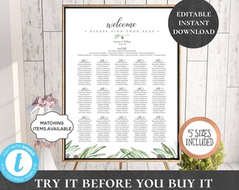 Wedding Seating Chart Table Assignment Poster Reception Dinner Table Name Board Find Your Seat Plan DIY Template Olive Mediterranean PCOLWS