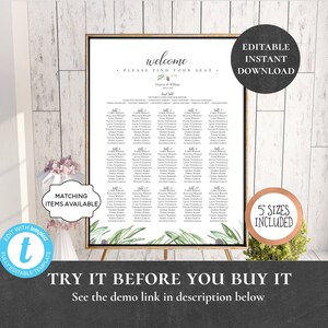 EDITABLE Wedding Seating Chart Table Custom Wedding Table Plan DIY Instant Download Templett Printable Find Your Seat Table Assignment
