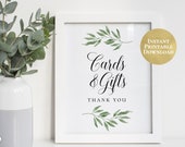 Cards and Gifts Table Sign Wedding Reception Presents Table Printable Eucalyptus Laurels Bridal Shower Baby Shower Birthday Party PCEUWS