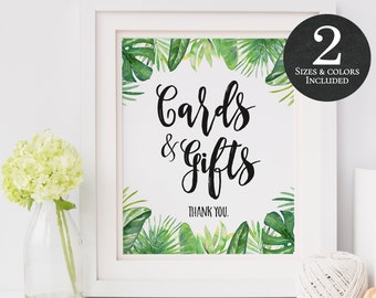 Cards and Gifts Sign Tropical Greenery 5x7 8x10 Card & Gift Present Table Poster Reception Printable Sandy Birthday Engagement Shower PCTGWS