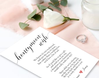 Honeymoon Wish Poem Template Wedding Wish House fund Money Gift Poem Request Invitation Insert Editable Printable Minimalist Hearts PCWDWS