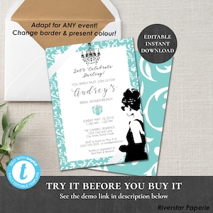 Breakfast at Tiffany's Invitation Printable Editable Bridal Shower Baby Shower Engagement Birthday Party Bachelorette Audrey Hepburn PCBTPS