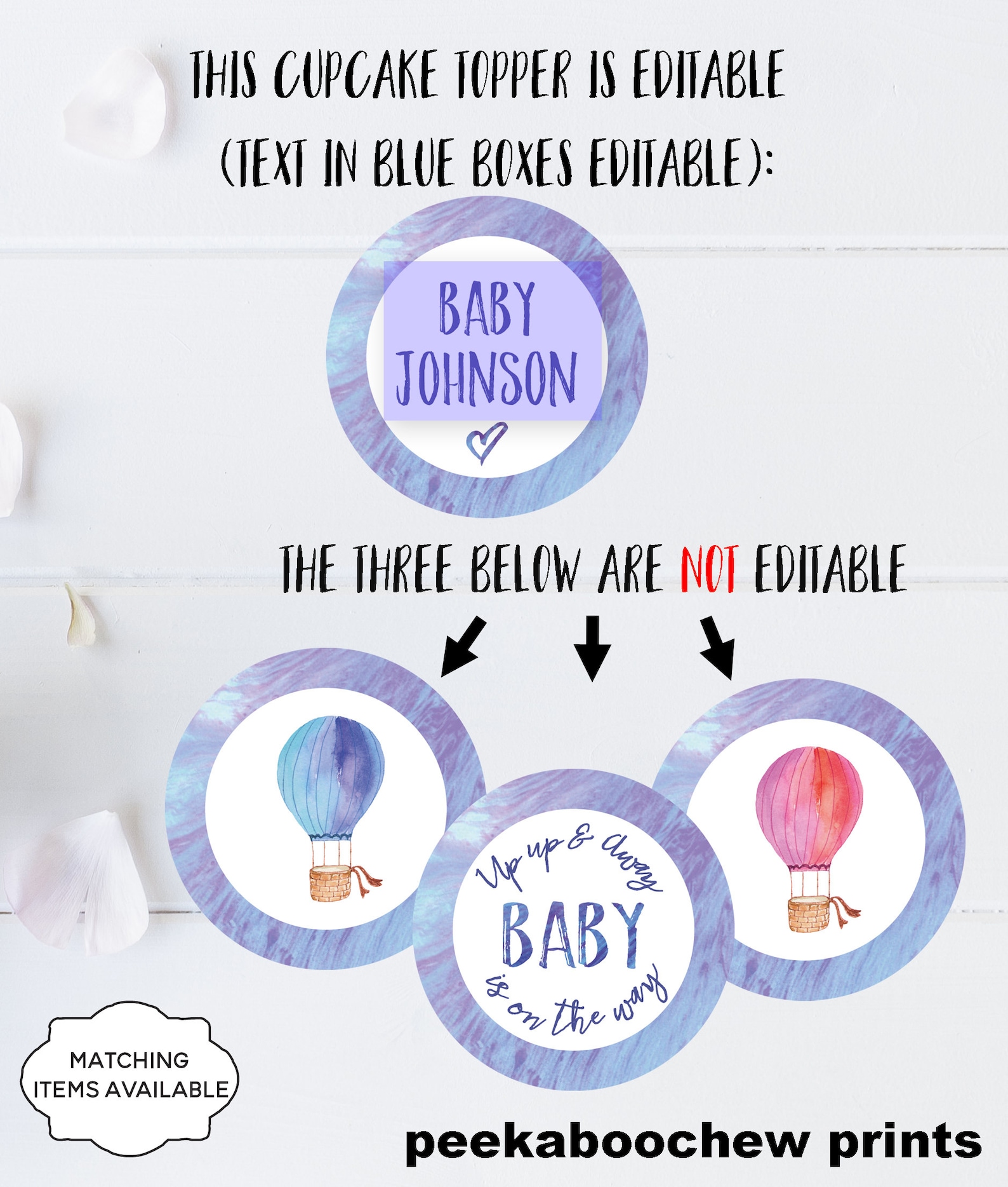 Hot Air Balloon Party Cupcake Toppers Editable Printable World | Etsy