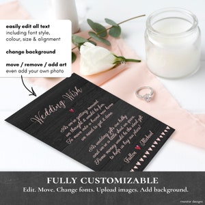 Wedding Wish Honeymoon Wish Poem Template Wedding Money Gift Poem Request Invitation Insert Editable Printable DIY Minimalist Hearts PCWDWS zdjęcie 3