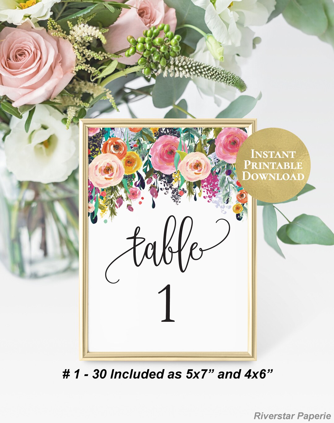 Table Number Signs Printable 5x7 4x6 Wedding Table Marker 1-30 Party ...