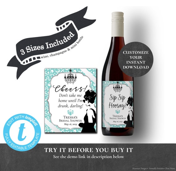 breakfast at tiffanys wine bottle label editable printable etsy wine bottle stickers