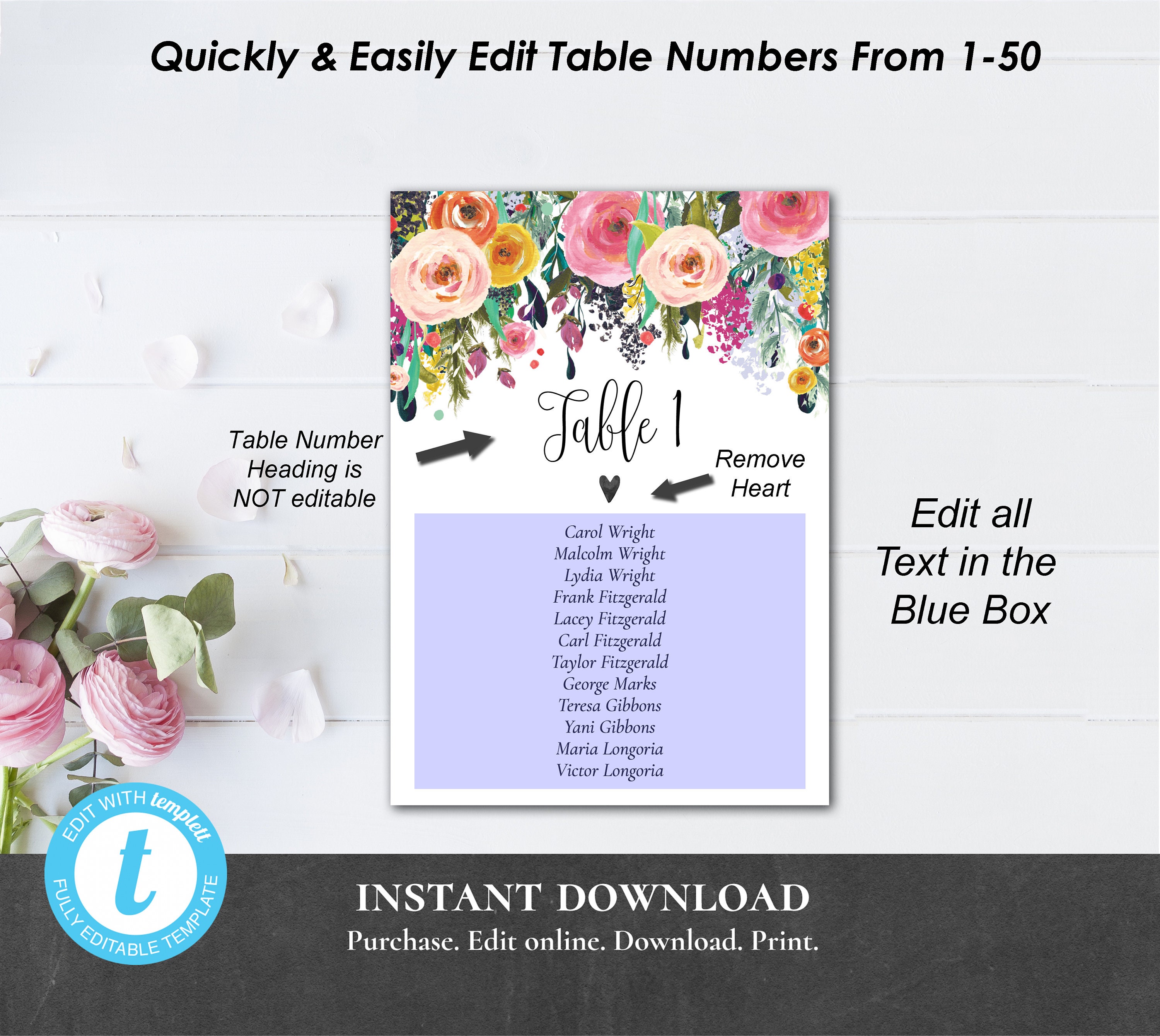 5x7 Table Seating Chart Cards EDITABLE PRINTABLE Wedding - Etsy