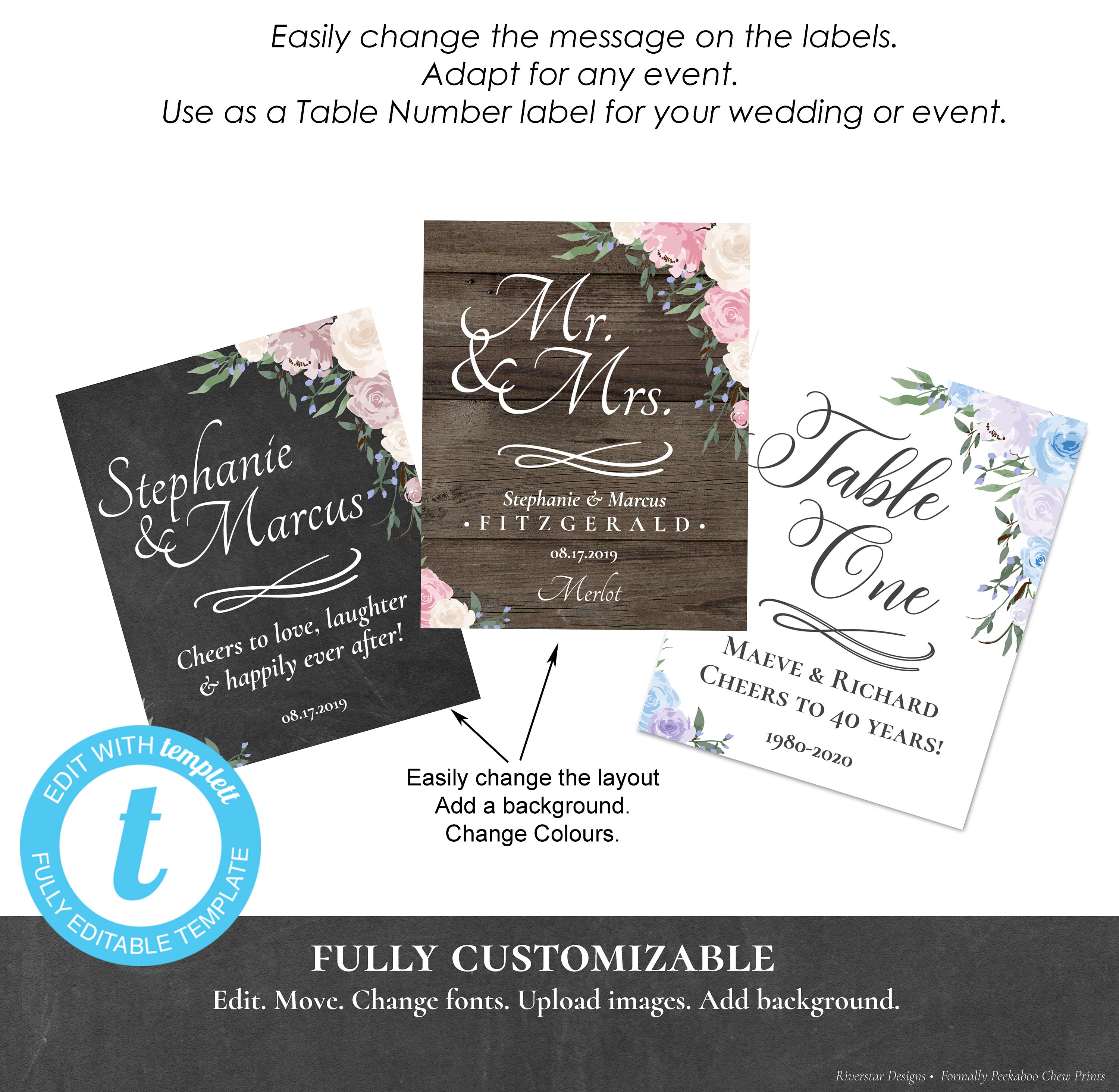 Wine Bottle Label Editable Printable Rustic CHANGE FLOWER - Etsy