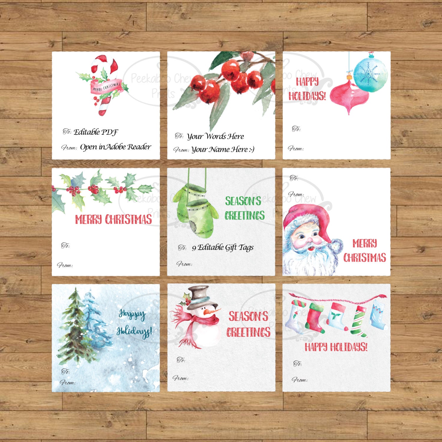 Printable Christmas Gift Tags Digital Instant Editable Pdf - Etsy
