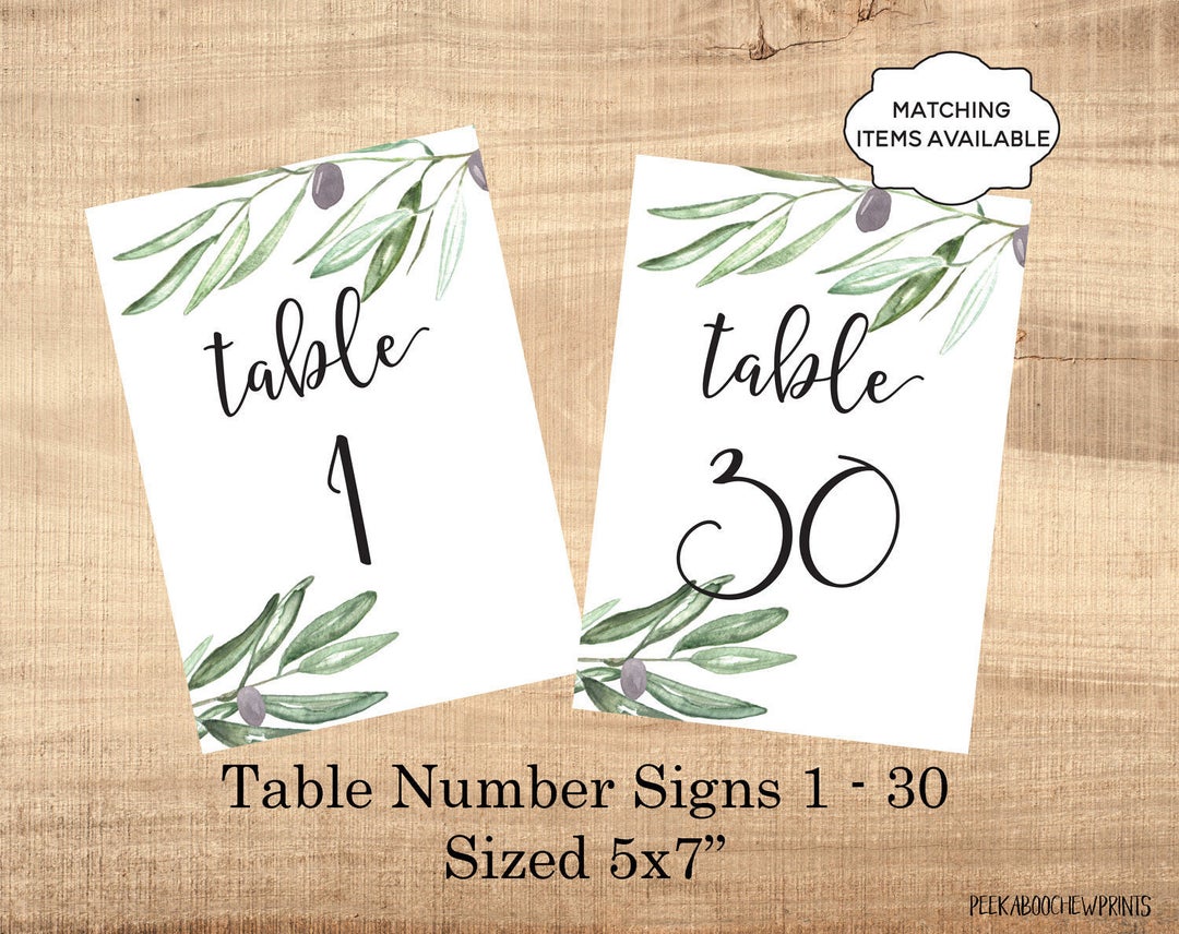 Table Number Signs Printable 5x7 Wedding Table Marker 1-50 Banquet ...