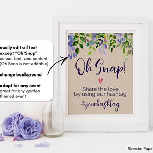 Oh Snap Wedding EDITABLE PRINTABLE Hashtag Sign Snapchat - Etsy