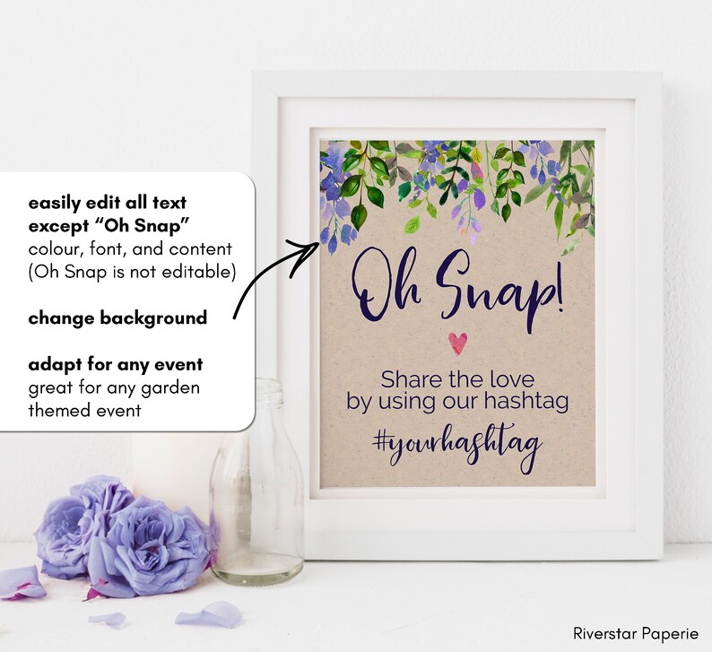 Oh Snap Wedding EDITABLE PRINTABLE Hashtag Sign Snapchat | Etsy